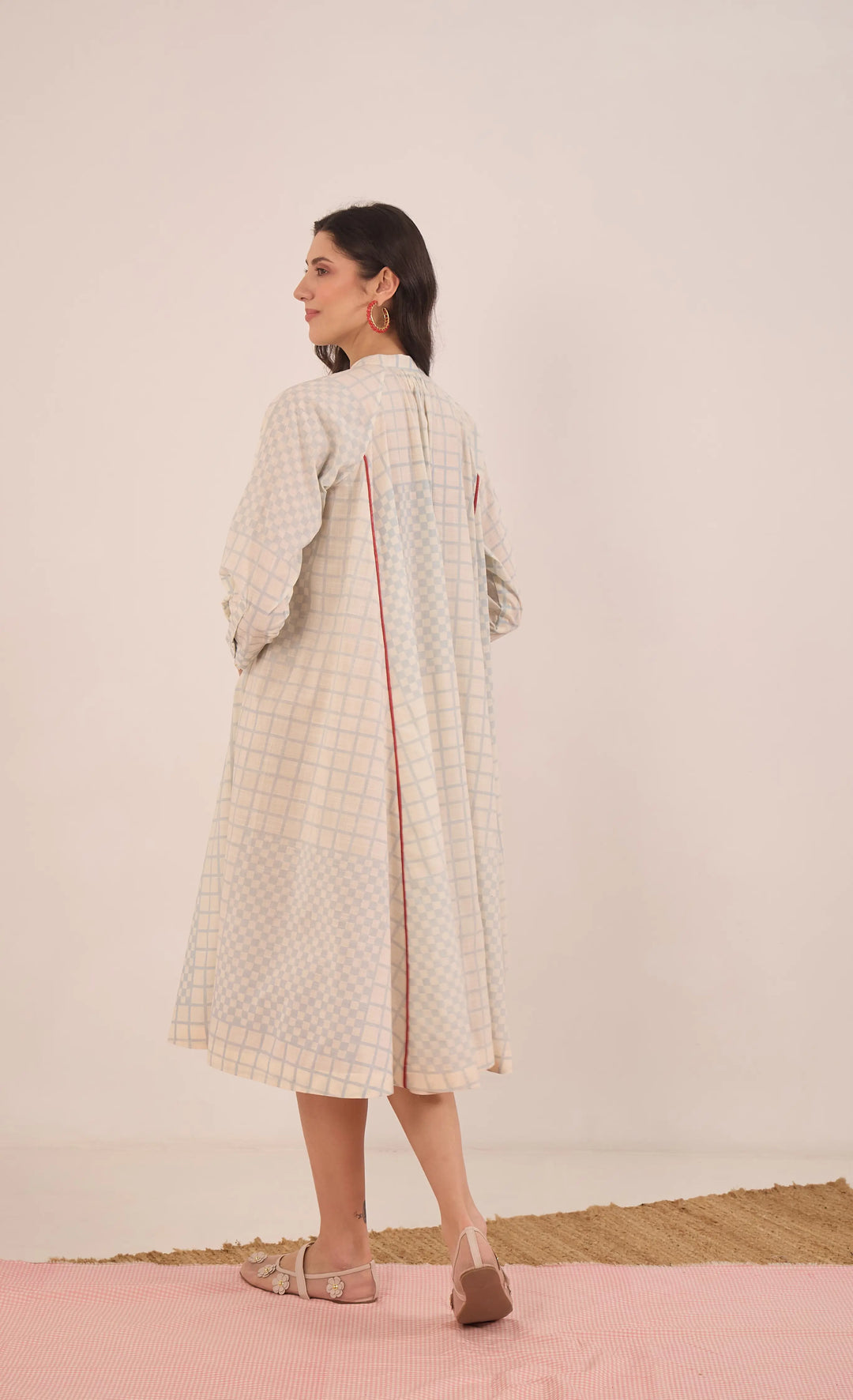 Sheen: Cotton Blue Check Midi Dress