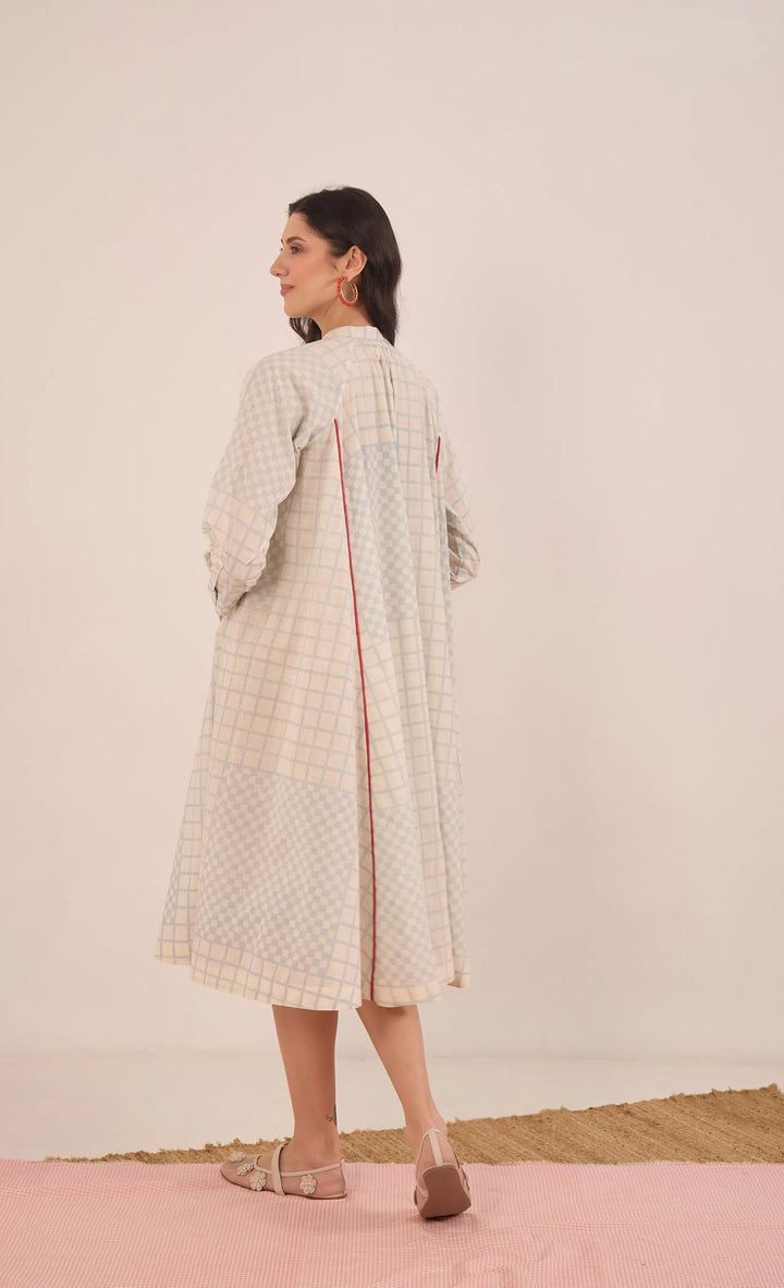 Sheen: Cotton Blue Check Midi Dress