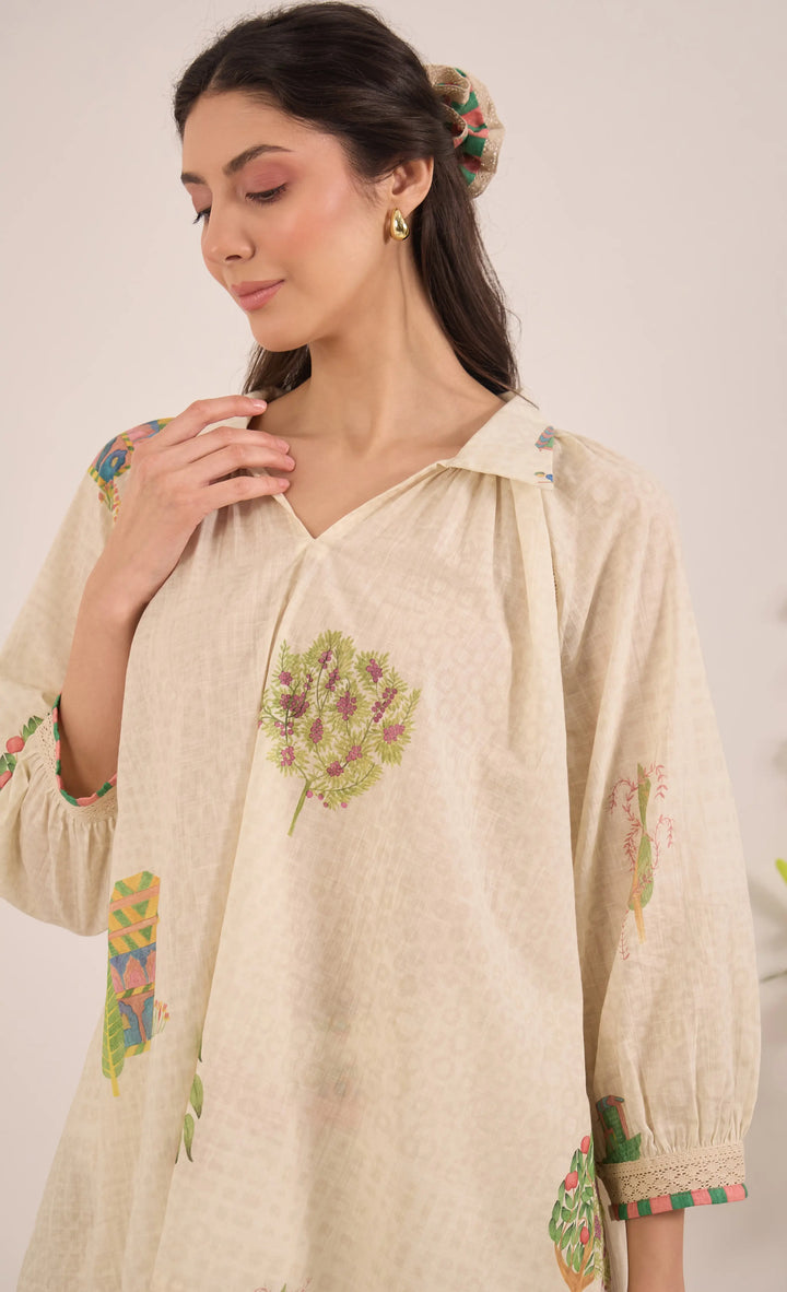 Gulposh: Cotton Raglan Sleeve With Boat Pant Coord Set