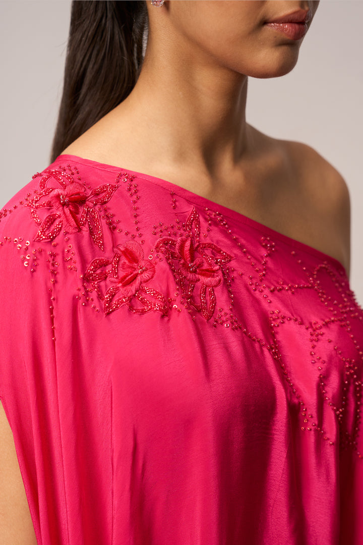 One Shoulder Kaftan Coord Set - Rose