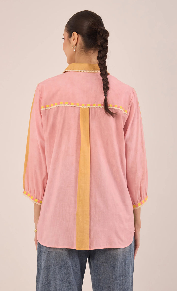 Kahwa: Cotton Color Block Shirt