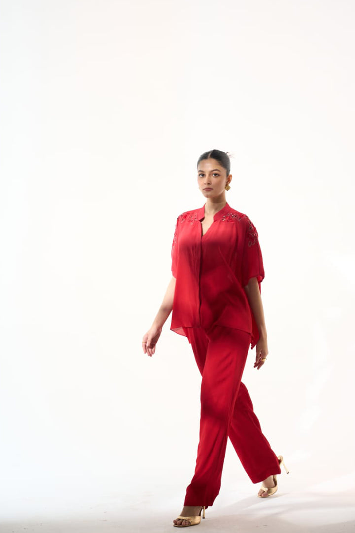 Kaftan Style Coord Set-Ruby