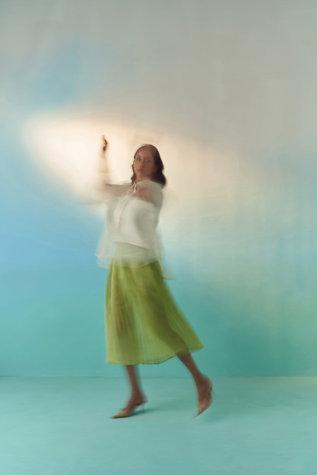 ORGANZA ACCORDION SKIRT - GREEN