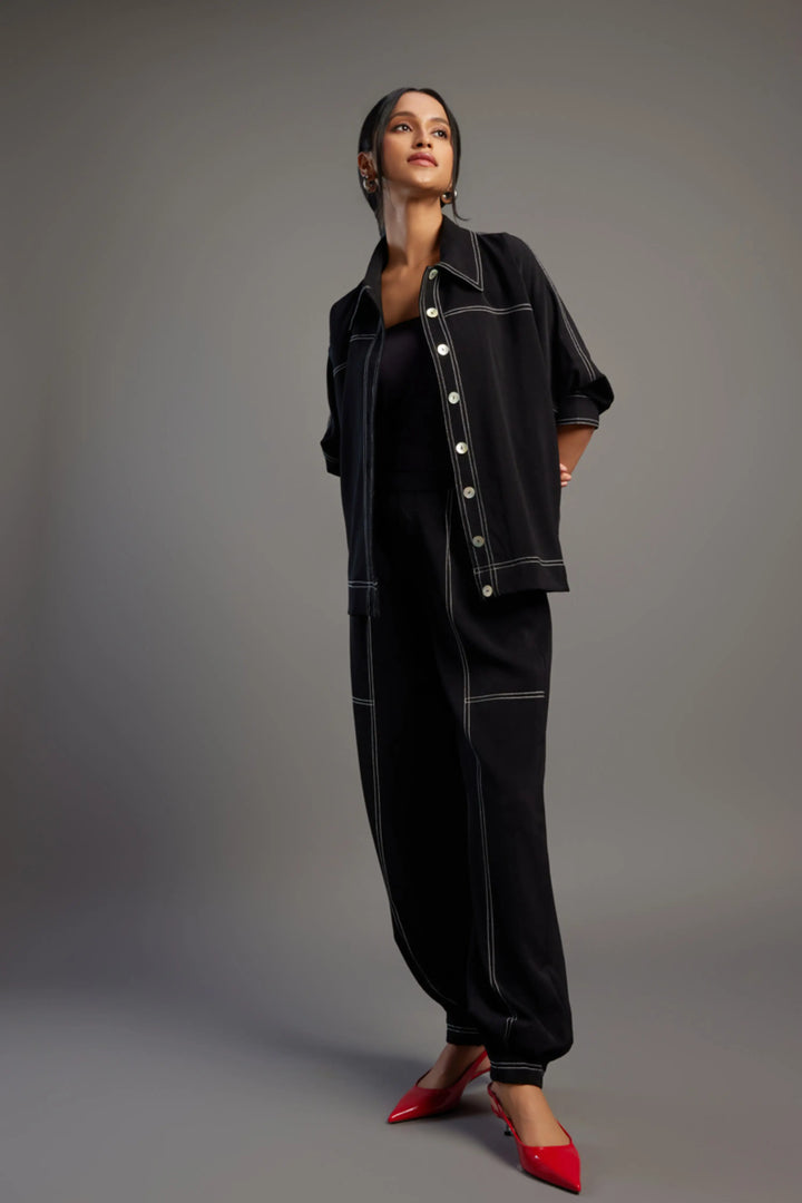 Black Jacket Shirt & Jogger Pant