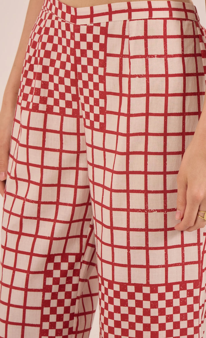 Shirin: Cotton Silk Ivory Red Check Embroidered Kurta Set