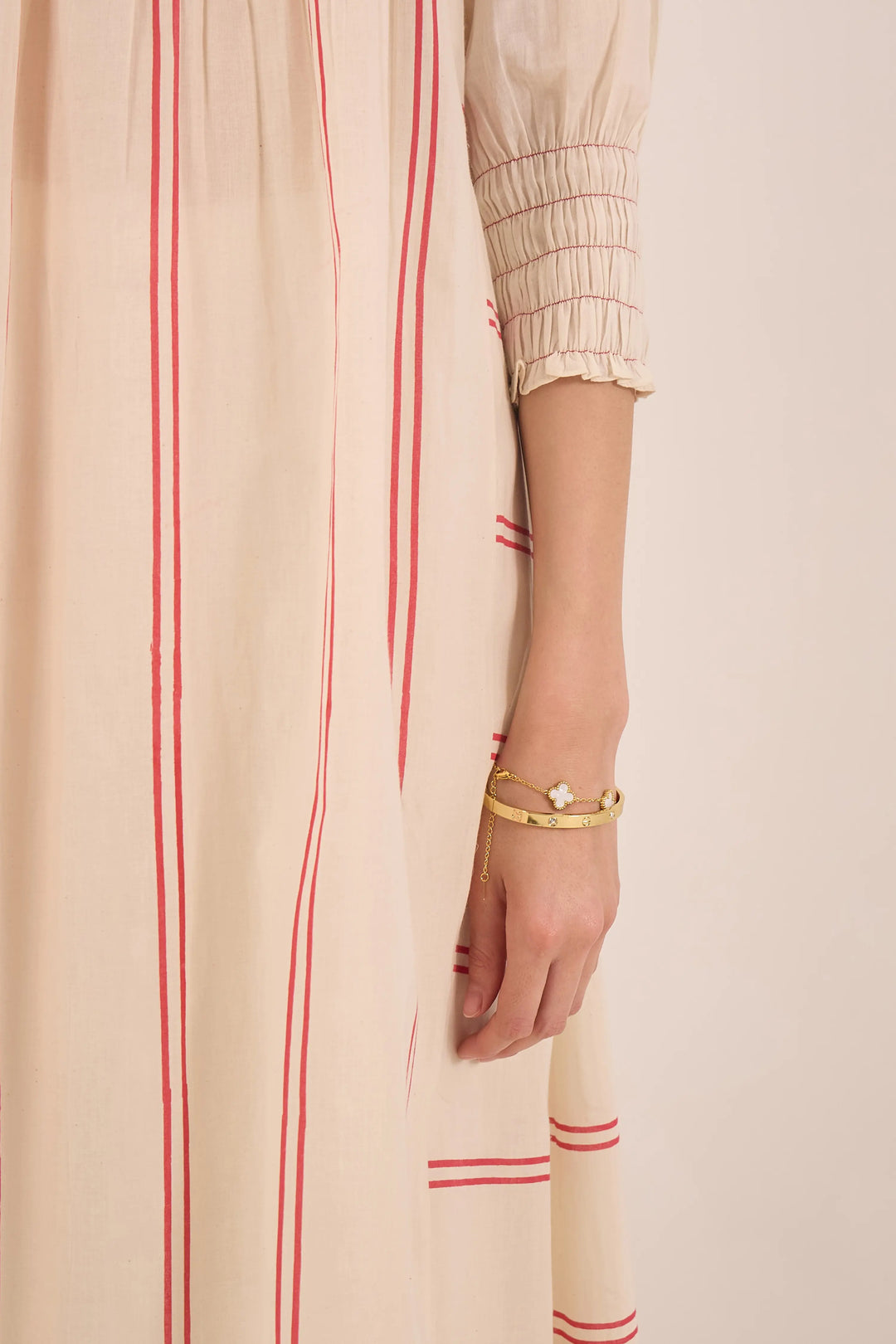 Zoon: Cotton Ivory Bead Stripe Kurta Set