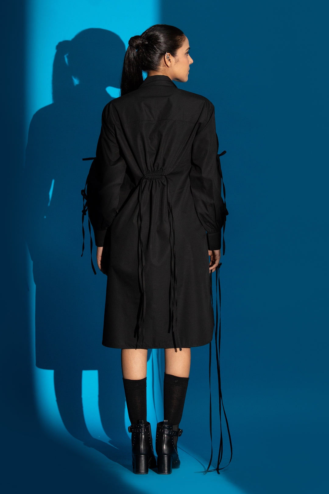Octopus embroidered black shirt dress