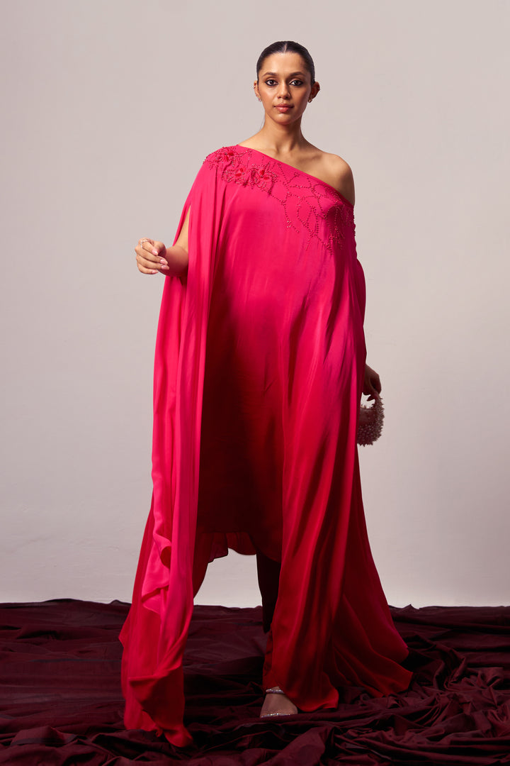 One Shoulder Kaftan Coord Set - Rose