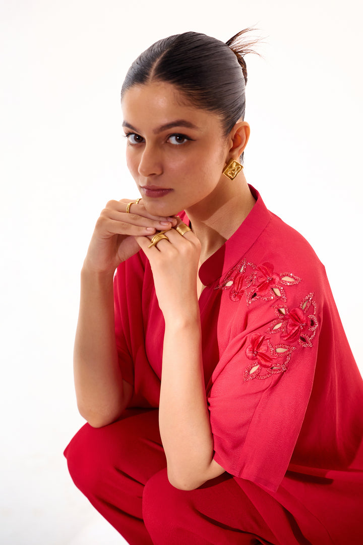 Kaftan Style Coord Set-Ruby