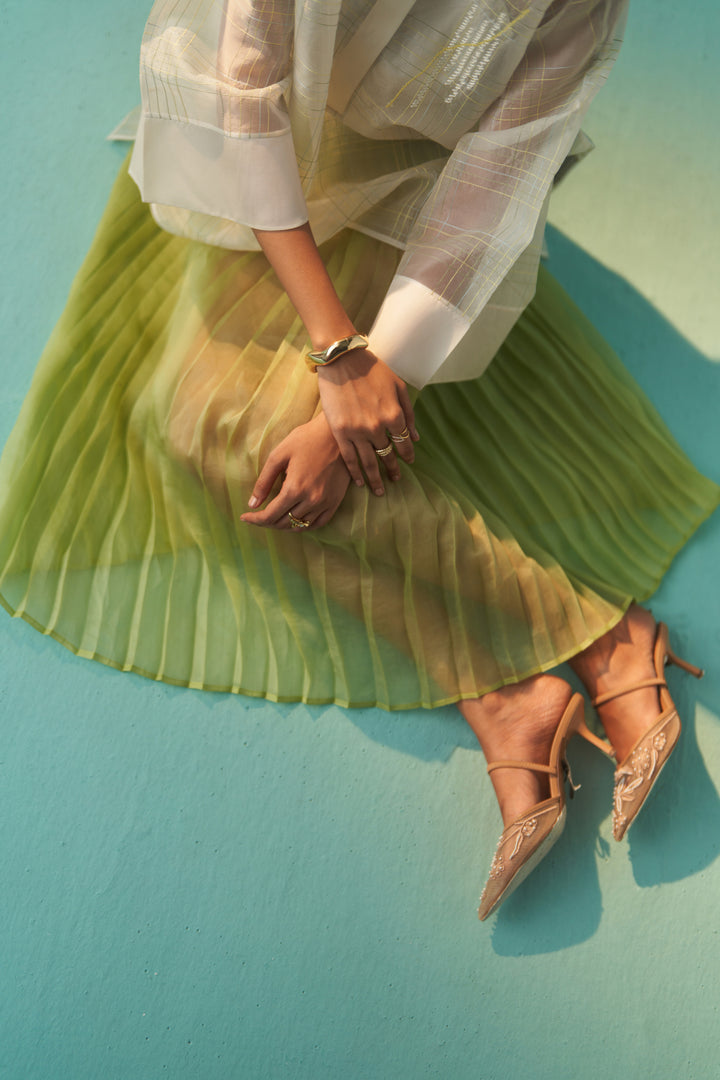 ORGANZA ACCORDION SKIRT - GREEN