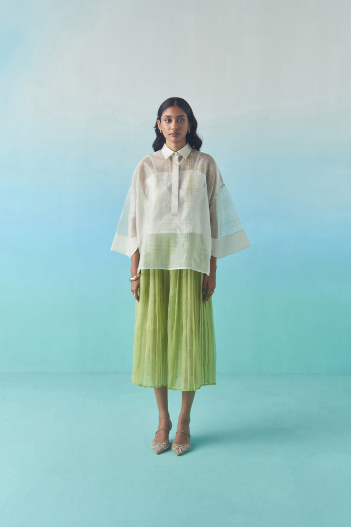 ORGANZA ACCORDION SKIRT - GREEN