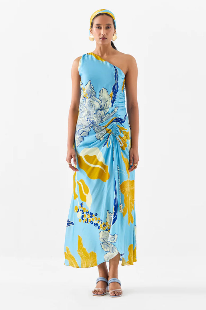WHITE ROSE ONE SHOULDER DRESS