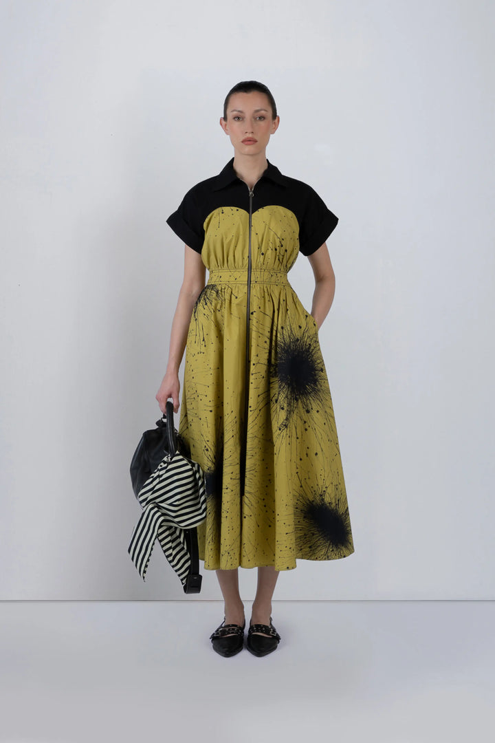 Cup Zipper Dress In Splatter Print