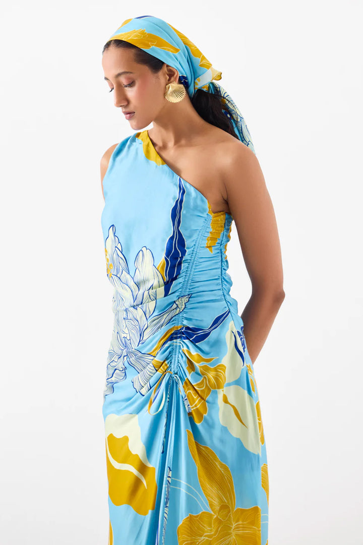 WHITE ROSE ONE SHOULDER DRESS