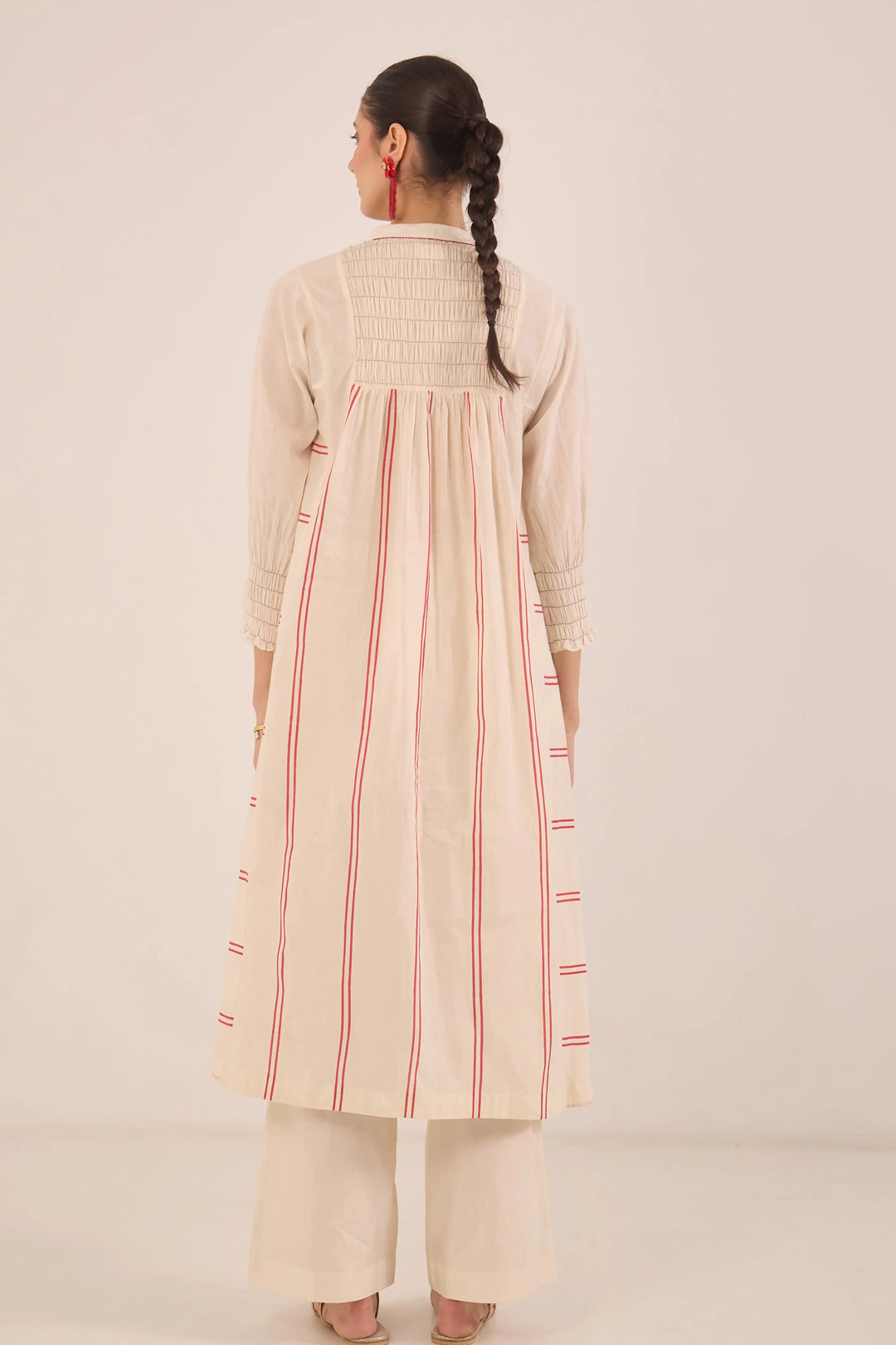 Zoon: Cotton Ivory Bead Stripe Kurta Set