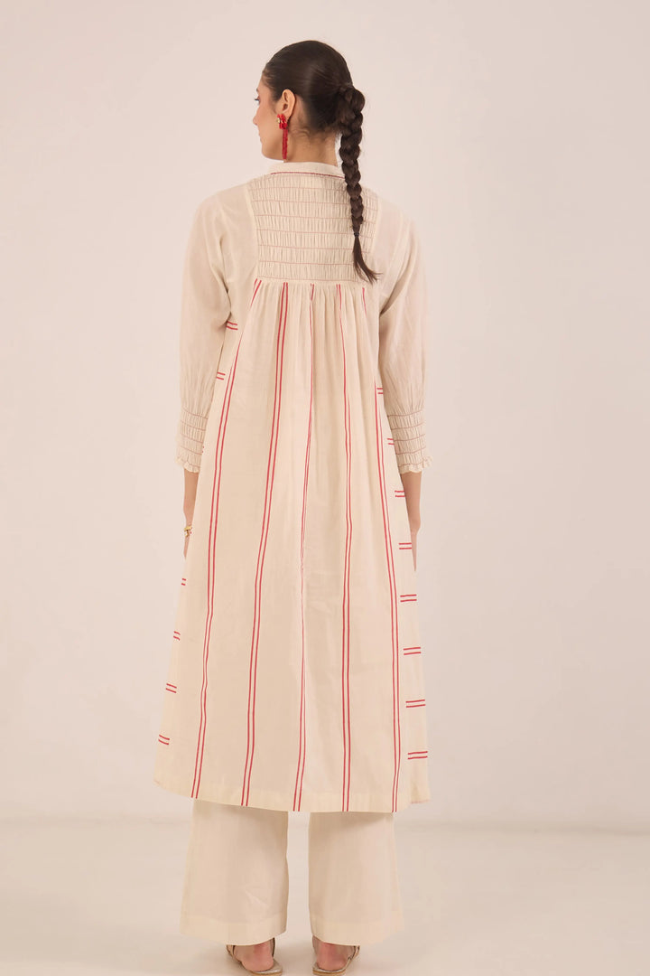Zoon: Cotton Ivory Bead Stripe Kurta Set