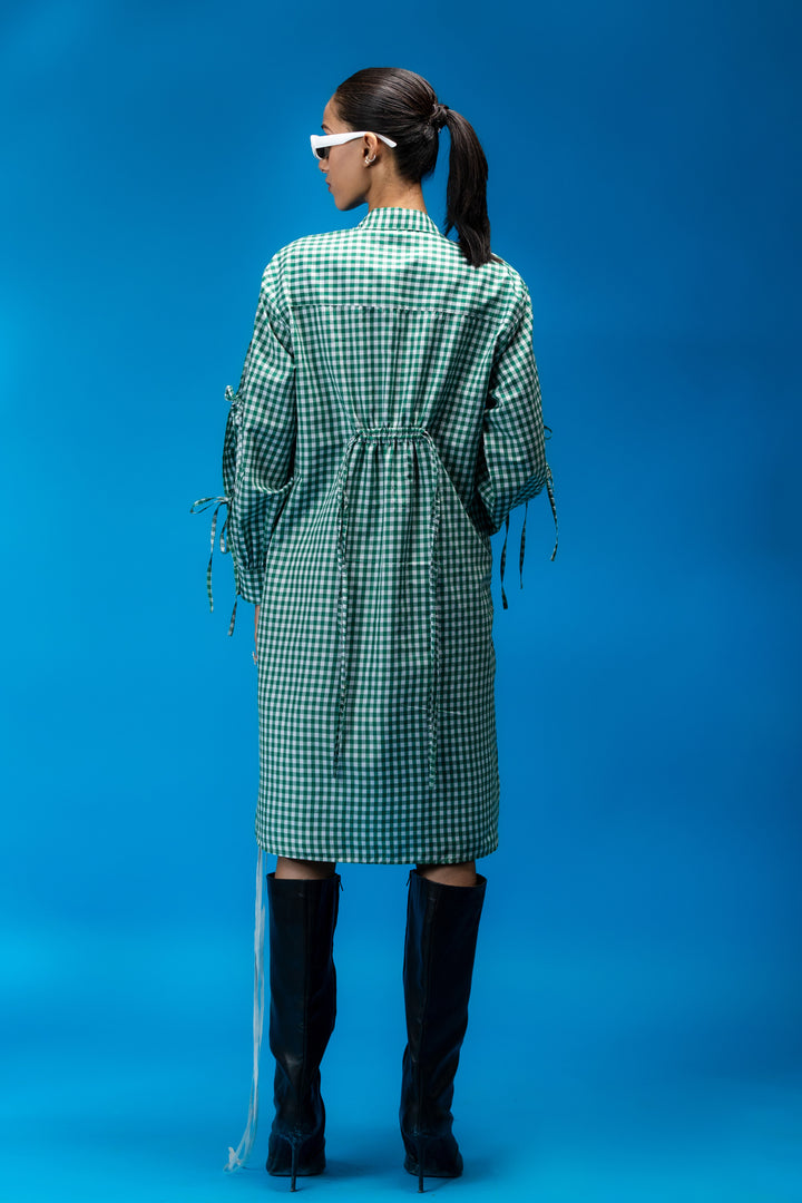 Octopus embroidered green check shirt dress