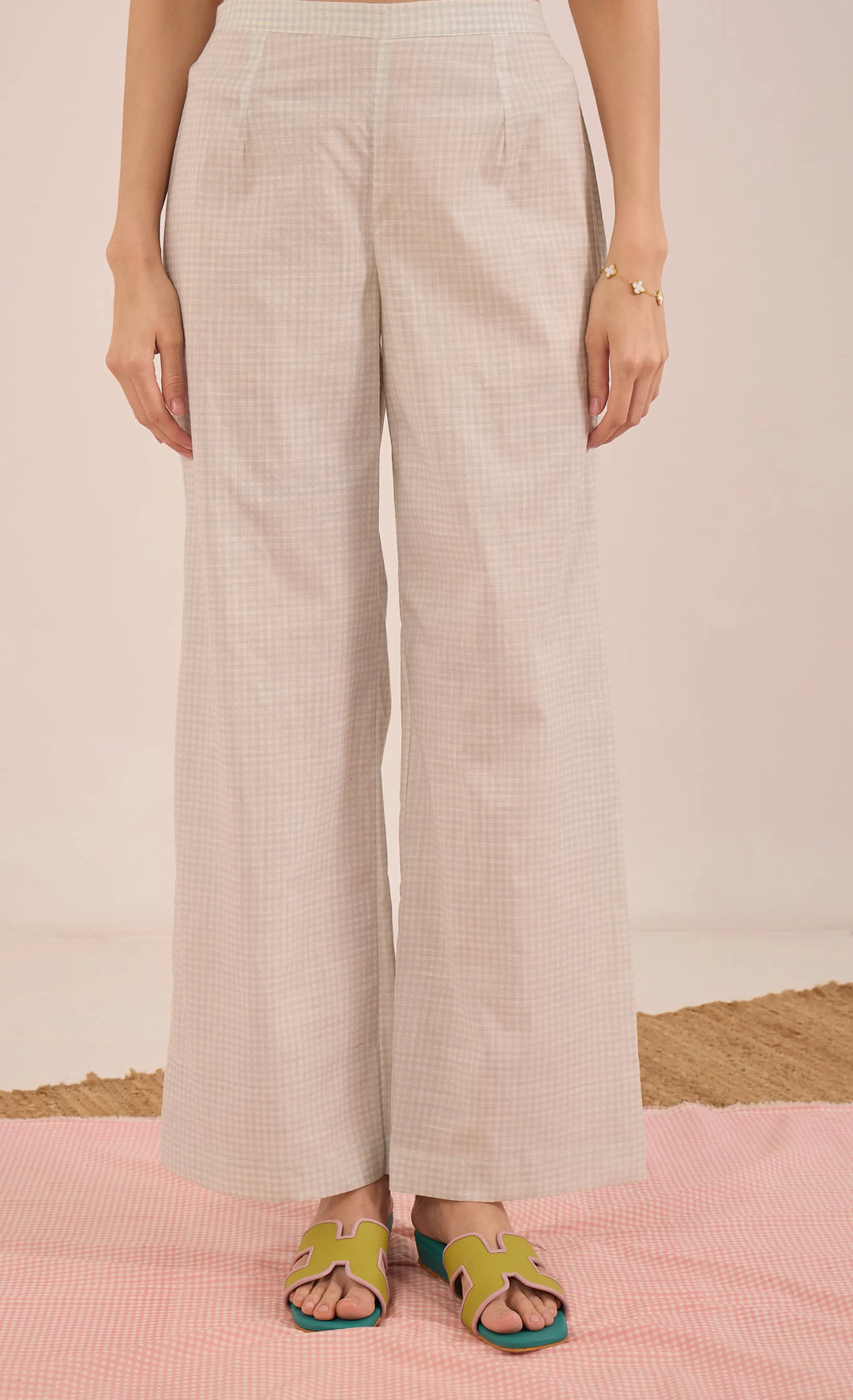 Poma: Cotton Shepherd Check With Apples Tunic- Powder Blue And Ivory