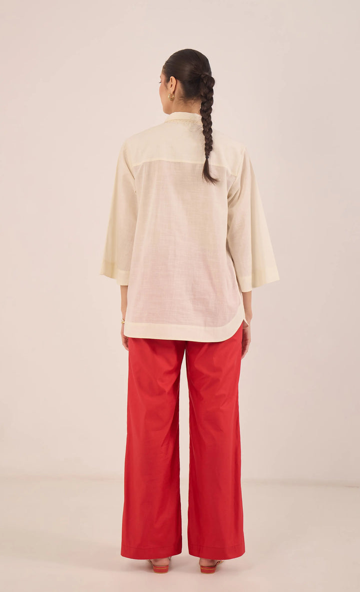 Dal: Cotton Floral Shirt Coord Set - Ivory
