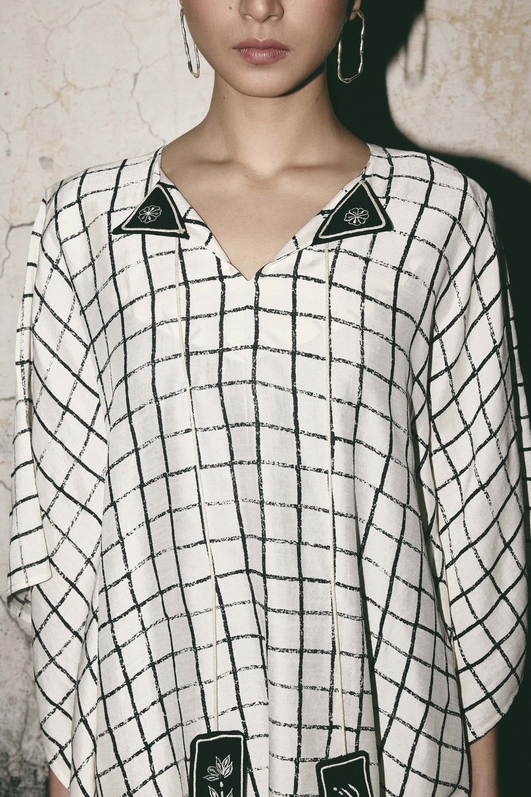 Grid kaftan dress