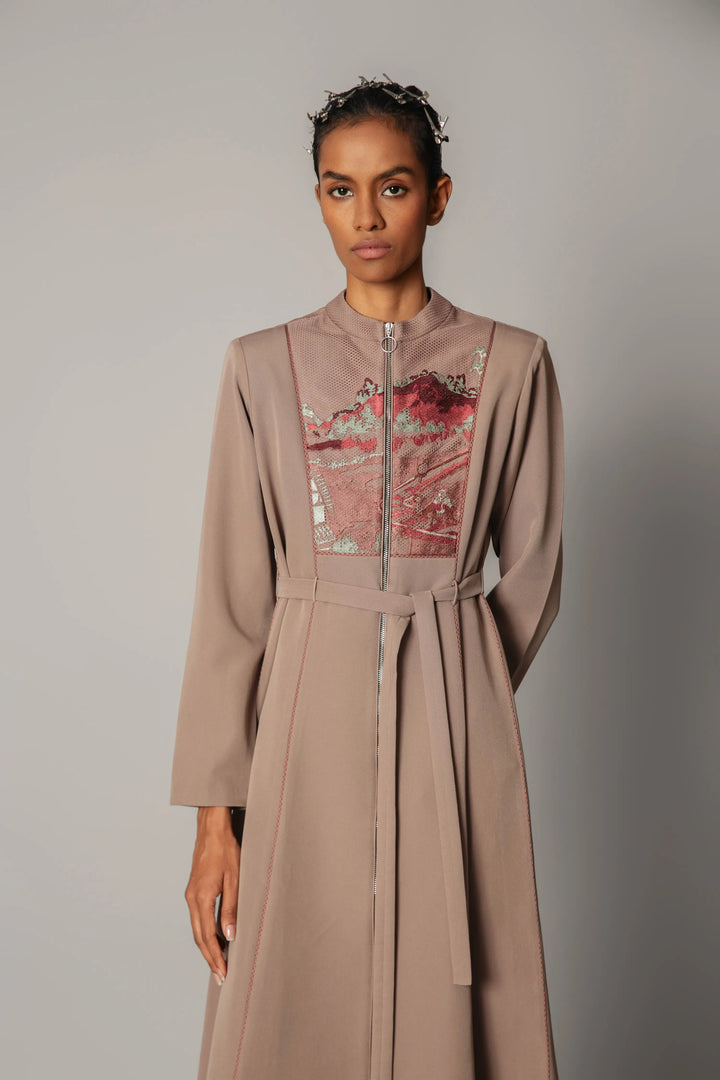 Brown hokusai embroidered 10-cut