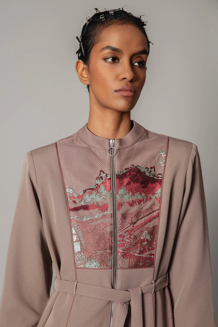 Brown hokusai embroidered 10-cut