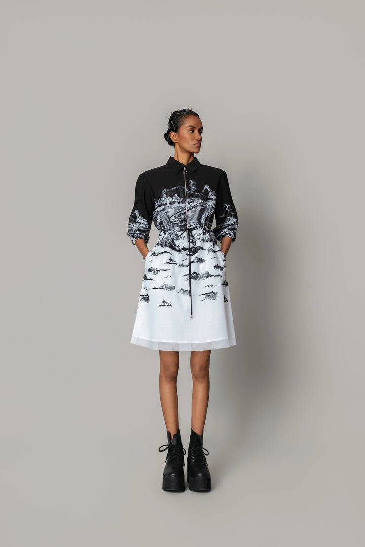 B&W hokusai embroidered Short Dress