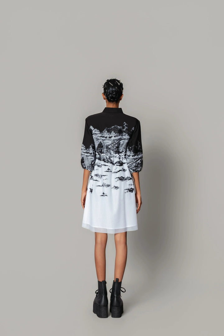 B&W hokusai embroidered Short Dress