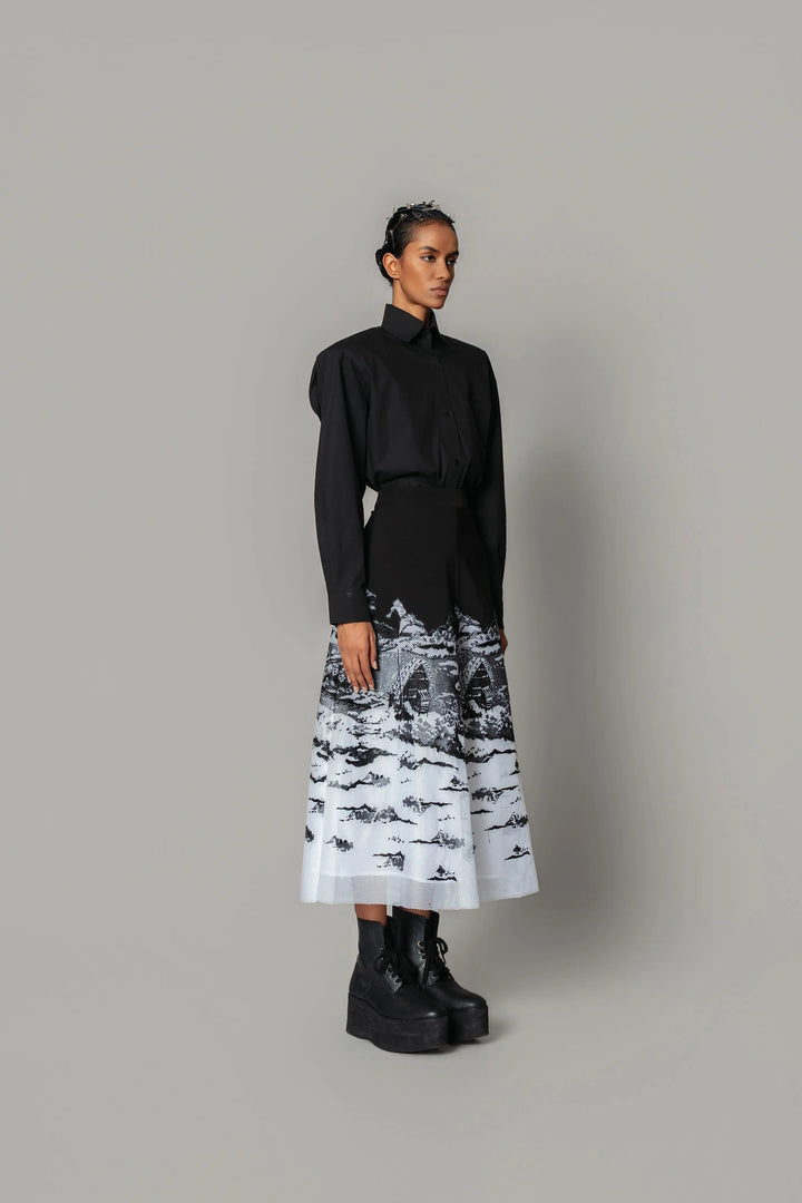 B&W hokusai embroidered Skirt