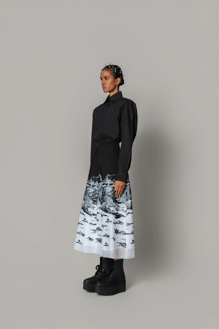 B&W hokusai embroidered Skirt