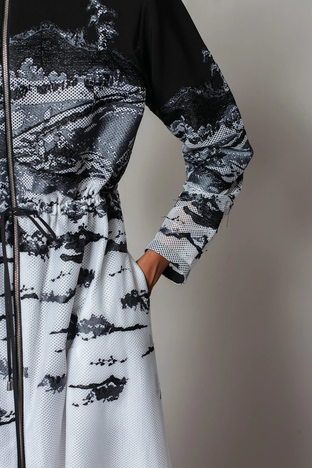 B&W hokusai embroidered Long Dress