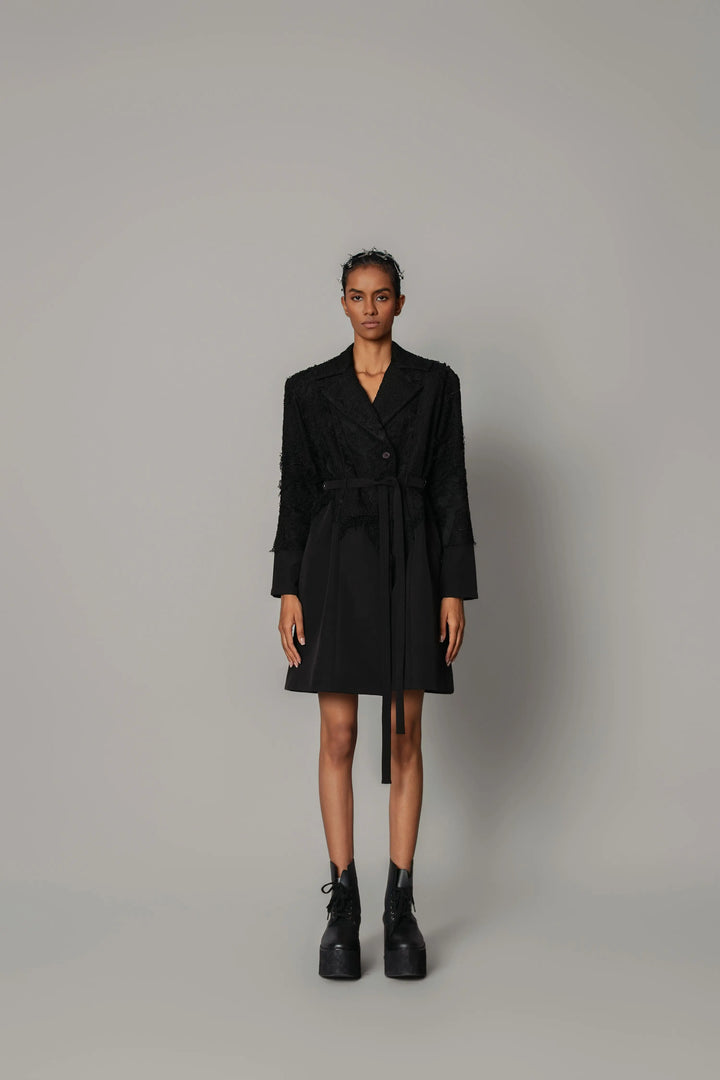 Black on Black Map Coat Dress