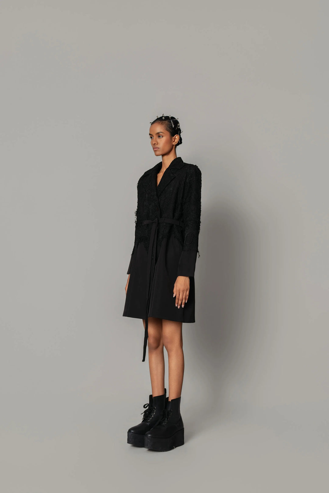 Black on Black Map Coat Dress