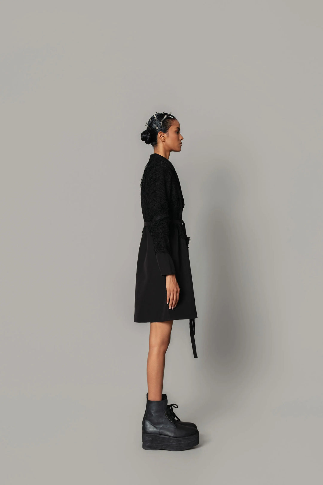 Black on Black Map Coat Dress