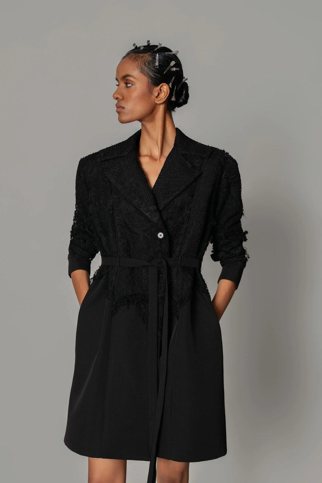 Black on Black Map Coat Dress