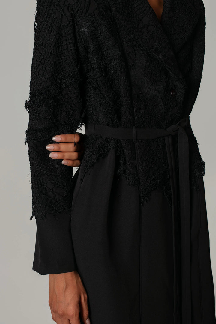 Black on Black Map Coat Dress