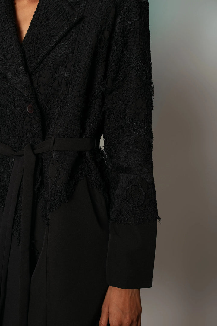 Black on Black Map Coat Dress