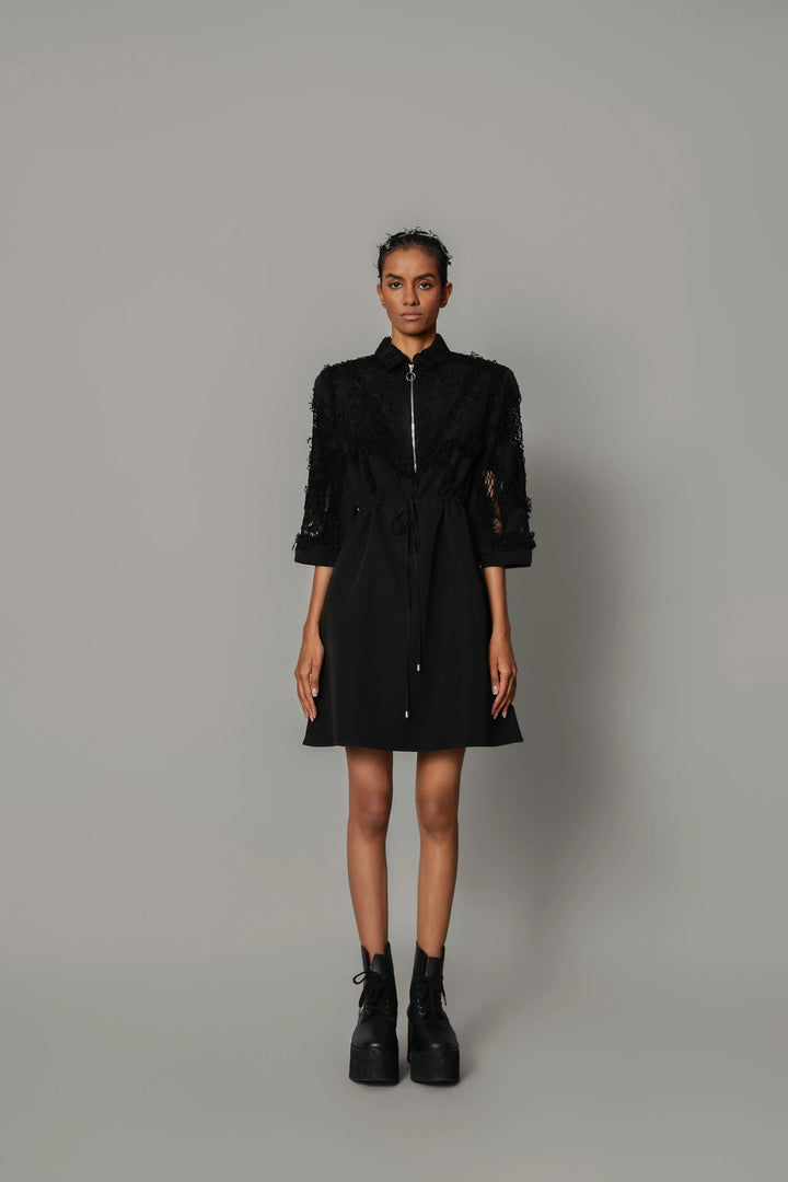 Black on Black Map Short Dress