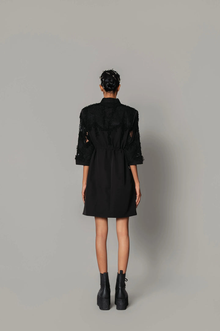 Black on Black Map Short Dress
