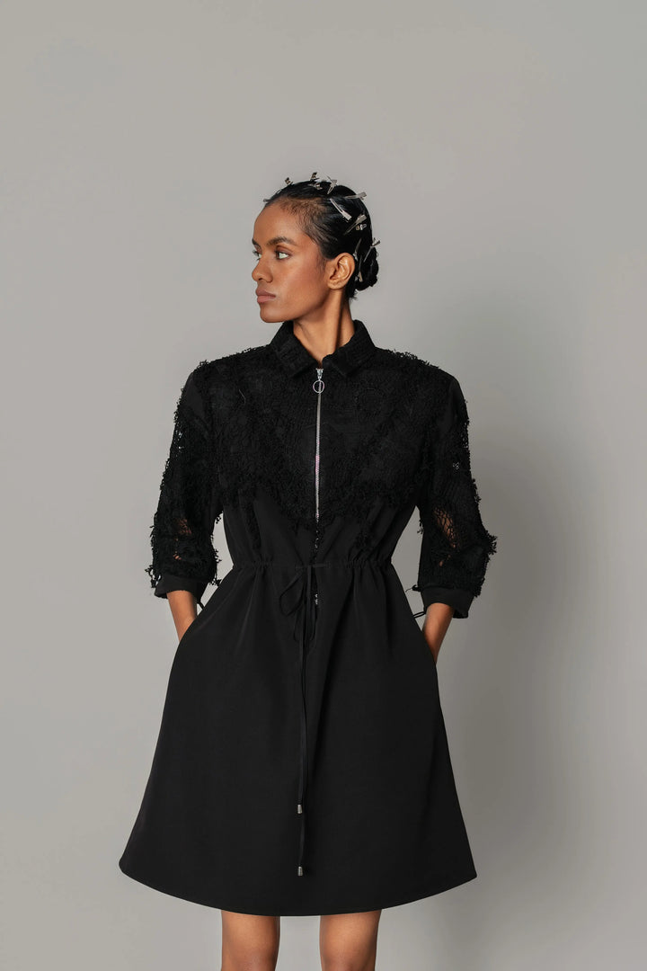 Black on Black Map Short Dress