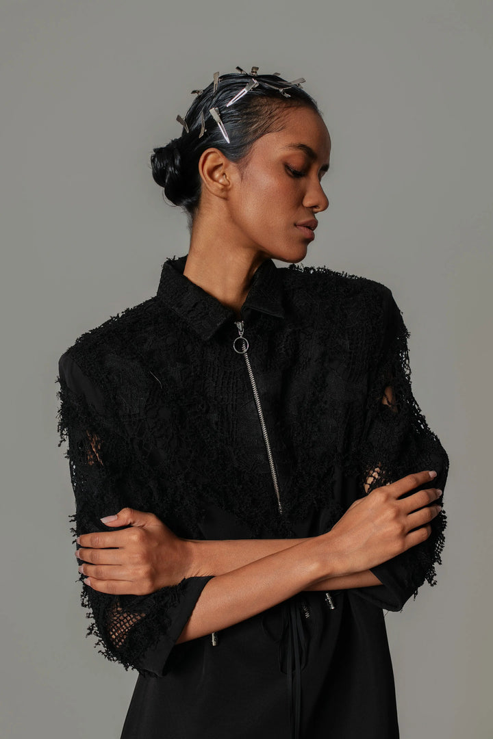 Black on Black Map Short Dress