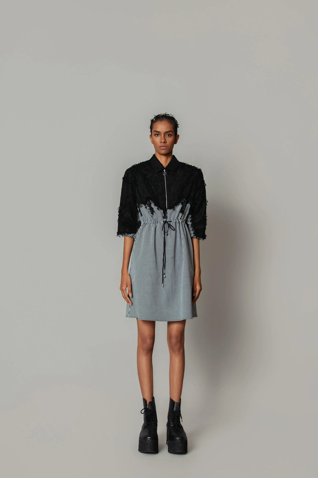 Black Map with Strips Short Dress