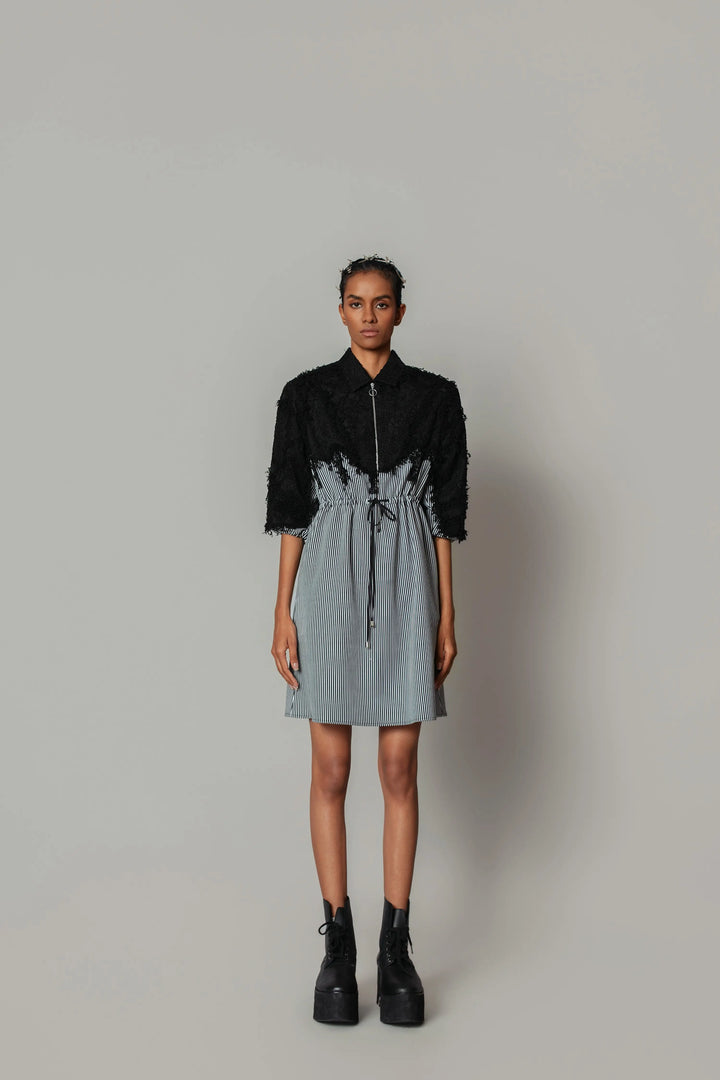 Black Map with Strips Short Dress