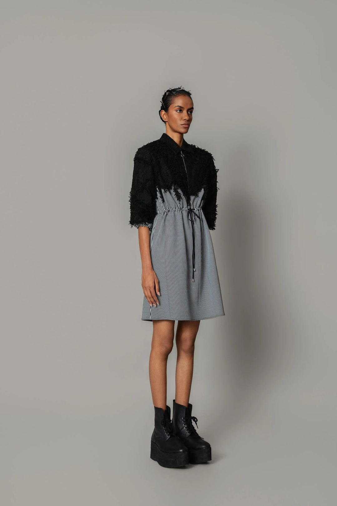 Black Map with Strips Short Dress