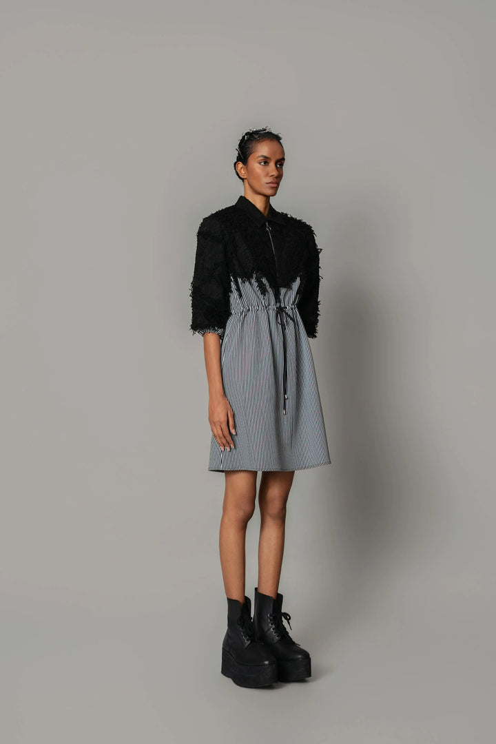 Black Map with Strips Short Dress