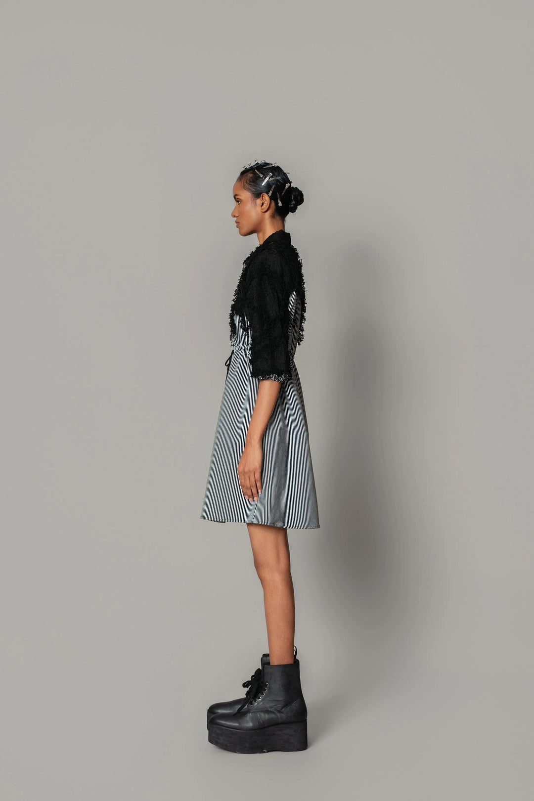 Black Map with Strips Short Dress