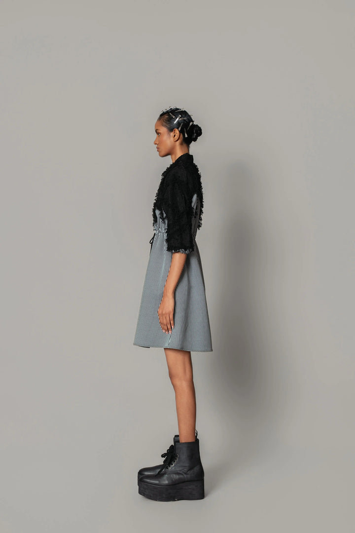 Black Map with Strips Short Dress