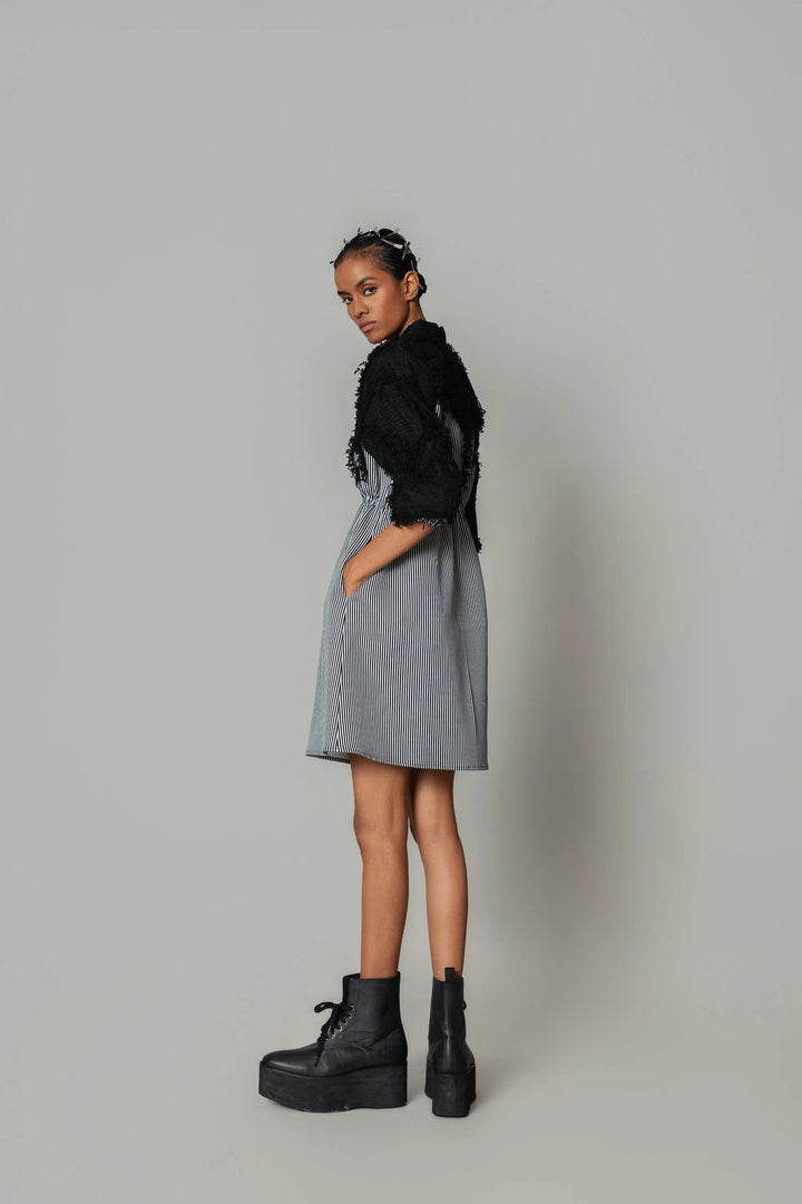 Black Map with Strips Short Dress