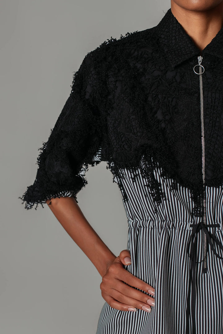 Black Map with Strips Short Dress