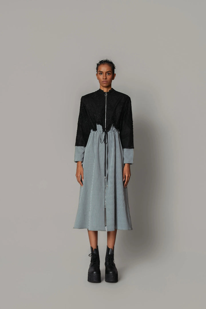 Black Map with Strips Long Dress